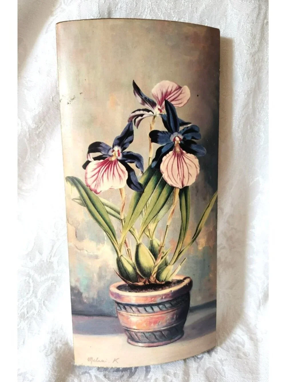 Vintage Signed Floral Prints On Wood Made In Italy Set Of 2 Cottagecore Romantic